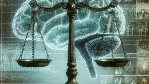 "Ilustrasi debat etika tentang pengelolaan memori sejarah menggunakan teknologi AI, menampilkan pemikir dan ahli sejarah berdiskusi di sekitar meja dengan laptop dan buku, simbolik pertukaran ide dan inovasi dalam konteks sejarah."