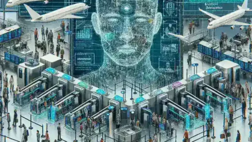 "AI system at airport analyzing suspicious passenger behavior for enhanced security measures in Indonesia."